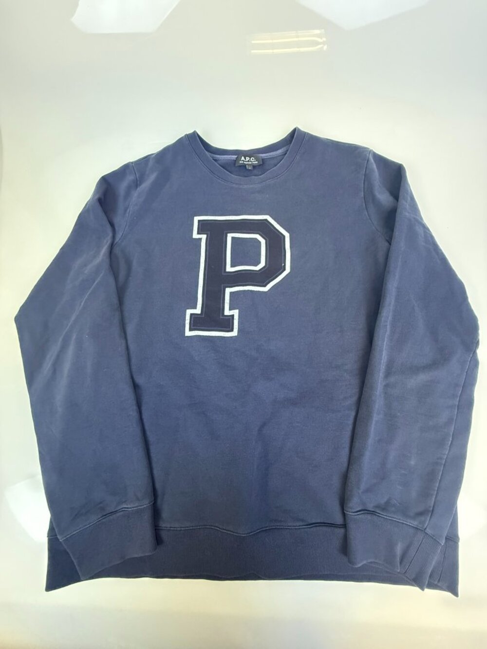 A.P.C. "P" Blue Varsity Logo Crewneck Sweatshirt J3-18